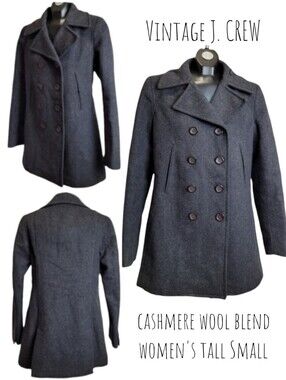 Vintage J. Crew Women's Wool Cashmere Blend double-breast Peacoat Dark Grey T S